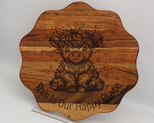 Wave Shaped - Highland Cows Happy Place Chopping Board Design