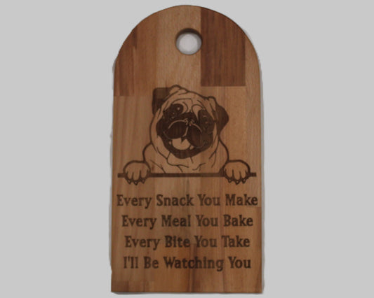 Arch Shaped Every Snack Serving Board - Pugs (Beech)
