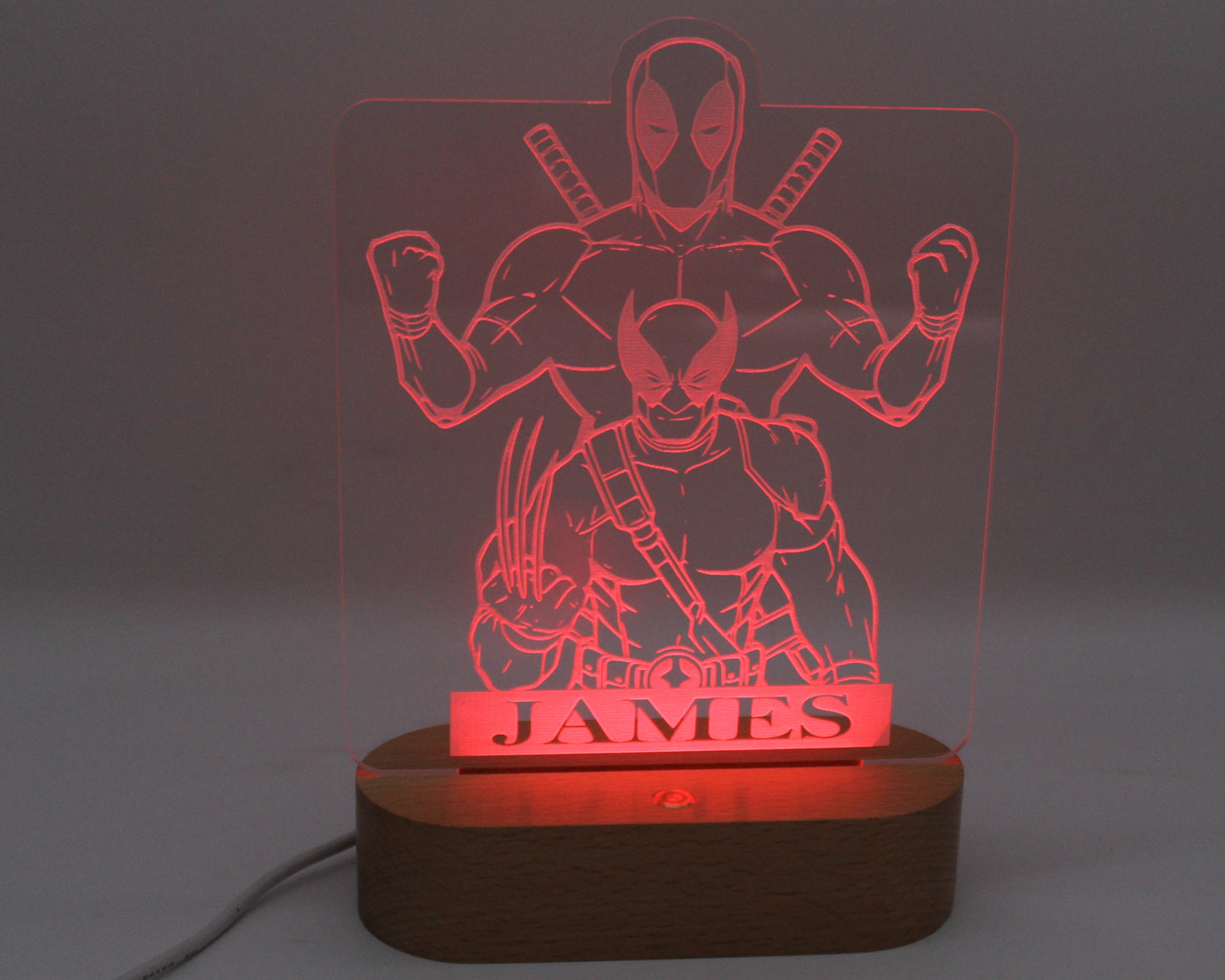 Dead Pool and Wolverine Night Light Personalised