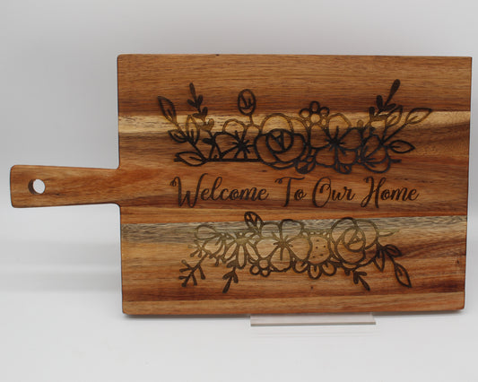 Flowers welcome to our home chopping board - haisley design