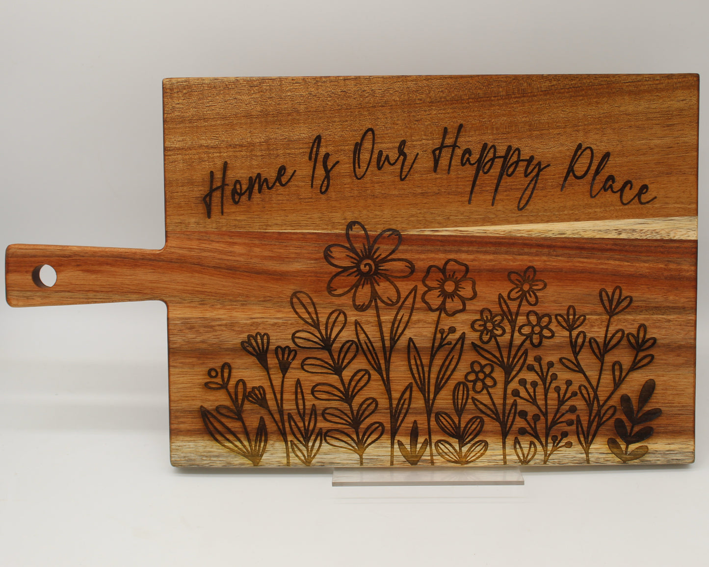 Flowers - This is our happy place chopping board - haisley design