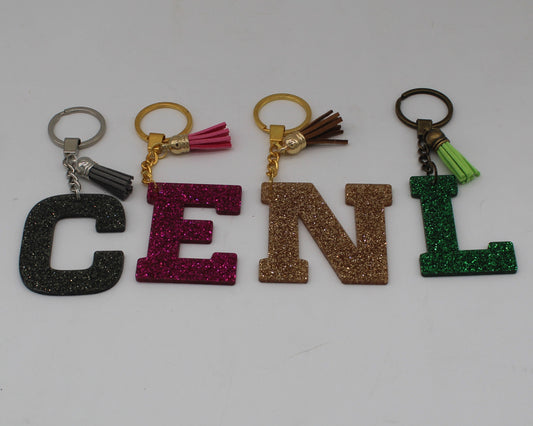 Glitter Letter Keychain Bag Tag